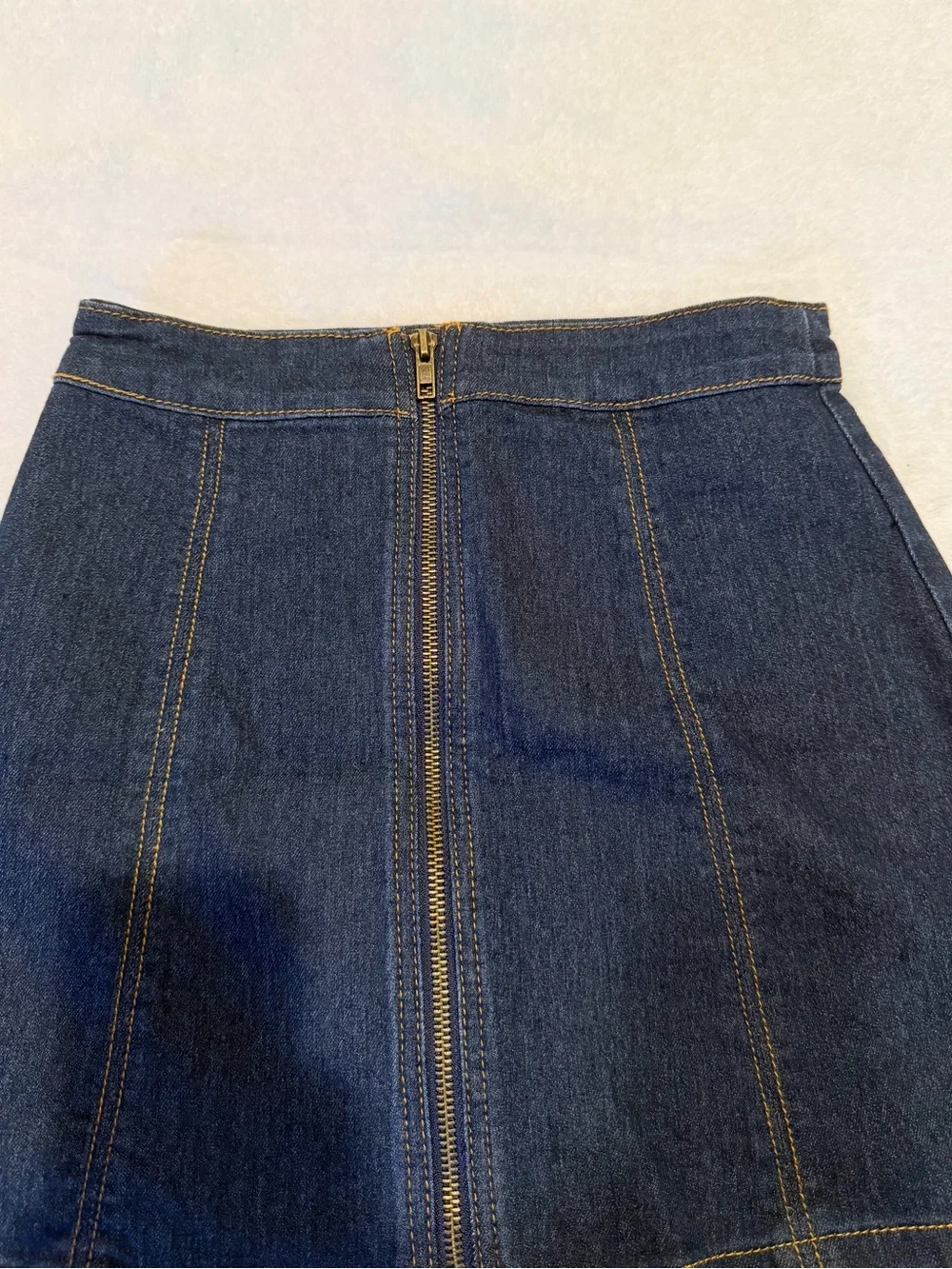 Forever 21 Dark Blue Denim A-Line Mini Skirt with Front Zip